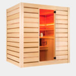Sauna Hybride combi conçu pour être performant avec son poêle et ses infrarouges économique. Il s'intégrera très facilement dans votre espace bien-être intérieur