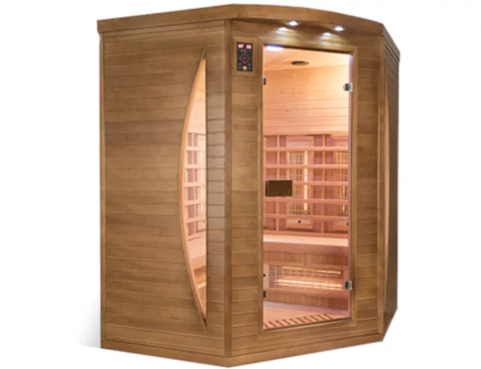 sauna intérieur spectra 3 personnes, sauna angulaire en épicéa massif 100% canadien.